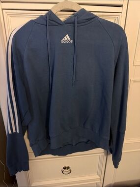 adidas Blue Hoodie with White Three-Stripes